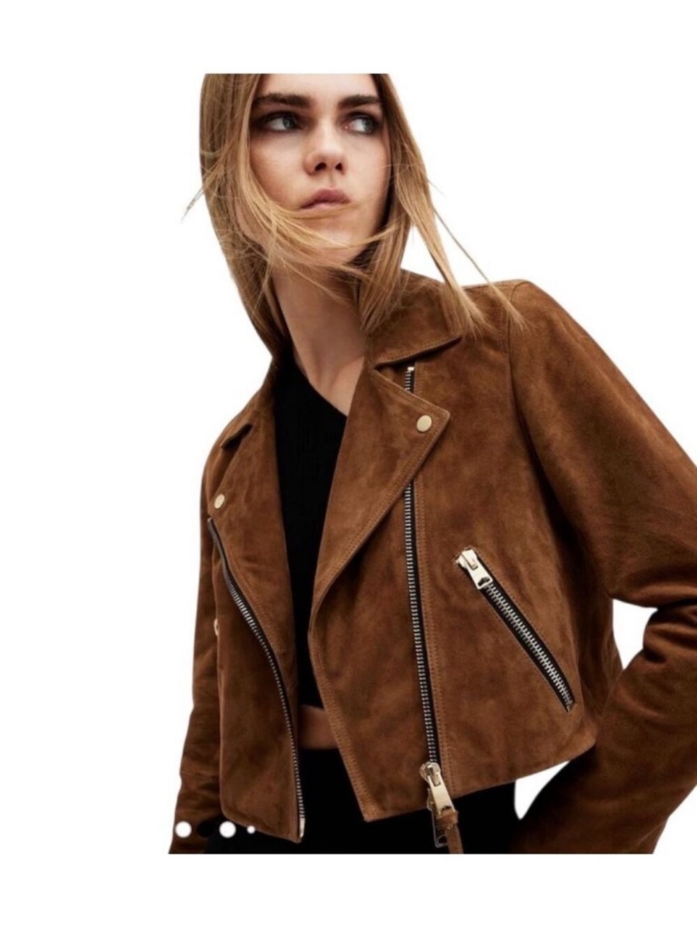 All Saints Elora Suede 100% Goat Suede Biker Moto Jacket Camel NWOT